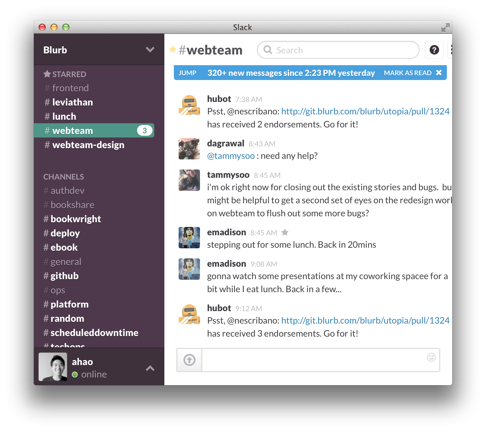 Slack chat #dayinthelife